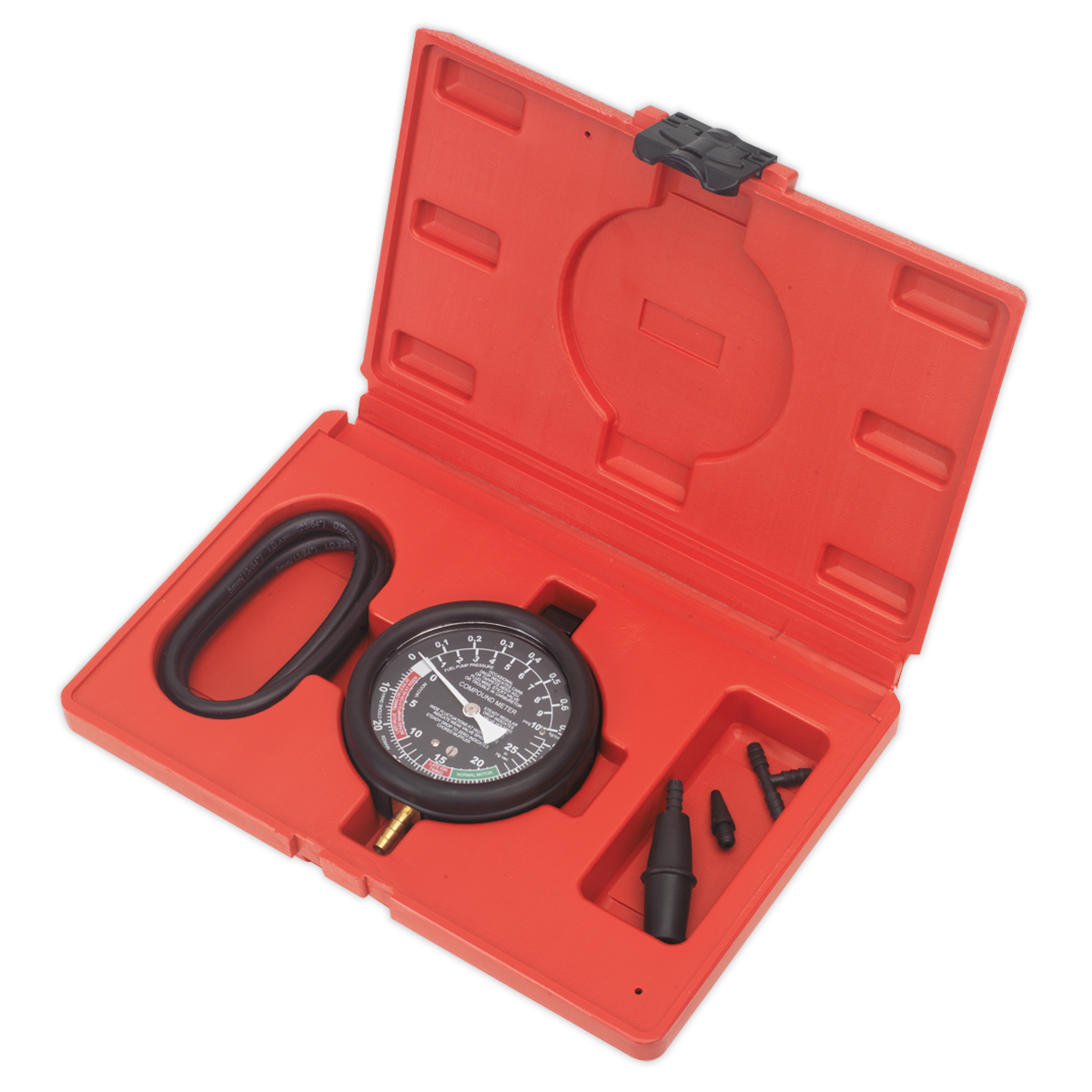 Sealey Vacuum & Fuel Pump Pressure Test Gauge Set Long Flexible Hose VSE952