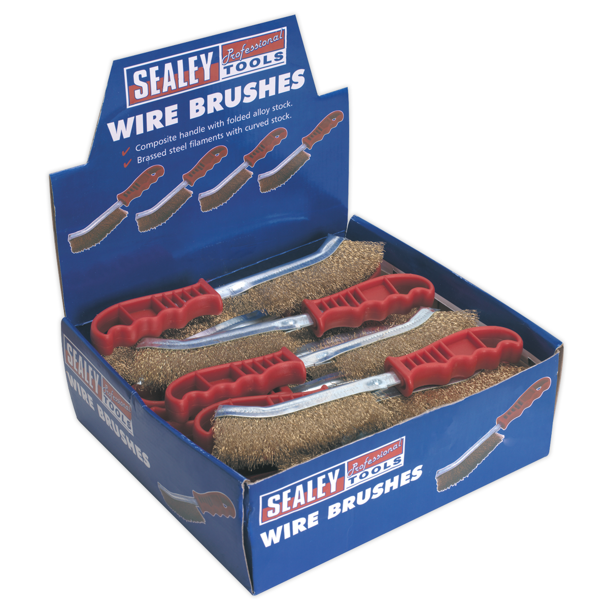 Sealey Wire Brush Brassed Steel Plastic Handle Display Box of 24 Pieces WB05DB24