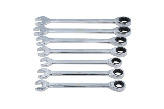 LASER 9124 7Pcs Ratchet Ring Open-Ended Spanner Set Chrome Vanadium 72 Teeth