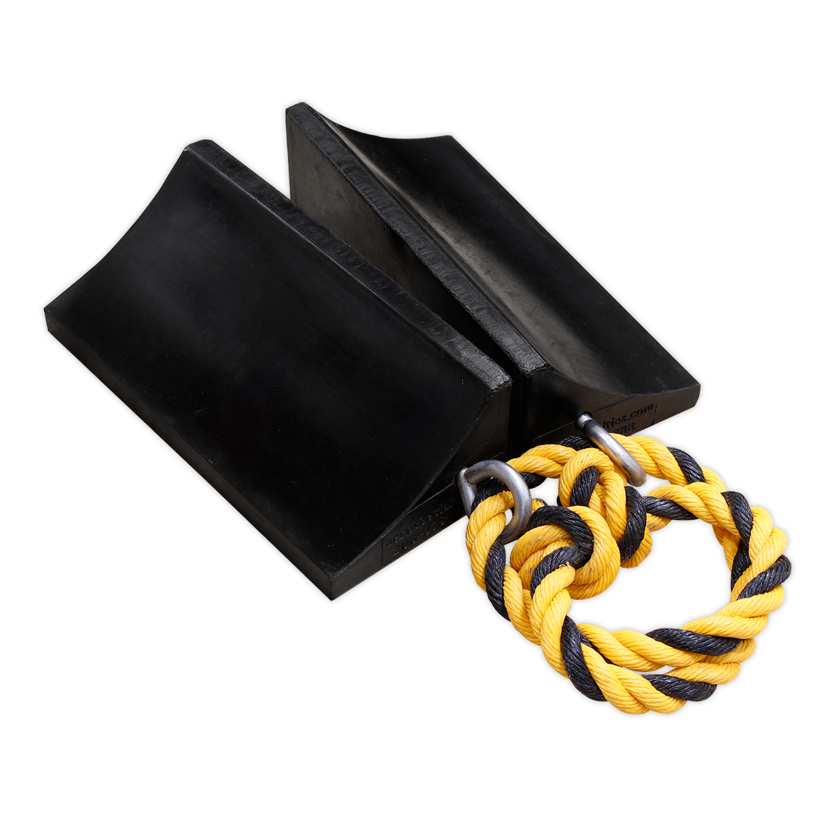 Sealey Rubber Wheel Chocks With 550mm Sturdy Rope Heavy Duty Pair Black WC16