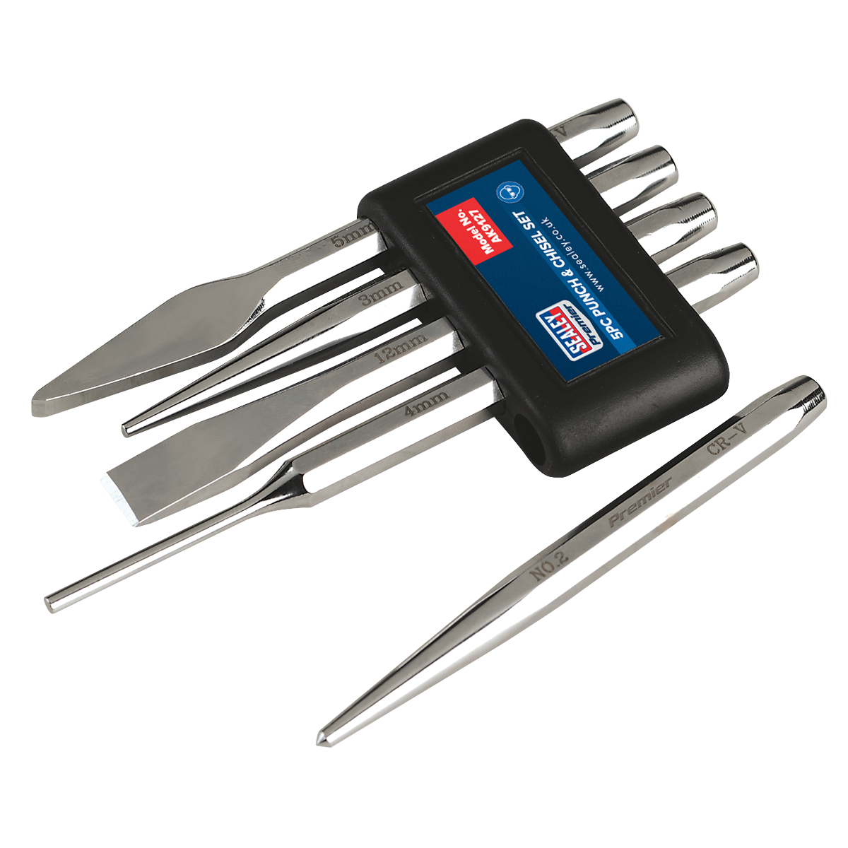Sealey Punch & Chisel Set from Polished Chrome Vanadium Steel 5 Pieces AK9127