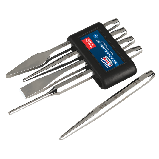 Sealey Punch & Chisel Set from Polished Chrome Vanadium Steel 5 Pieces AK9127