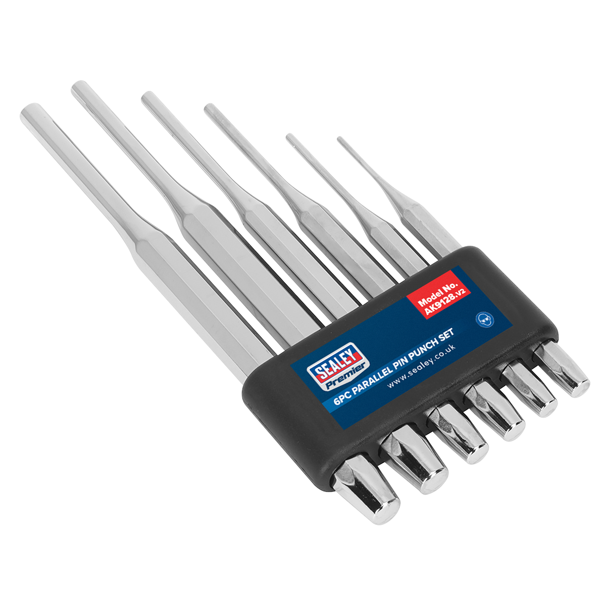 Sealey Parallel Pin Punch Set With Composite Retainer Professional 6pc AK9128