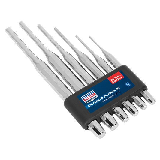Sealey Parallel Pin Punch Set With Composite Retainer Professional 6pc AK9128