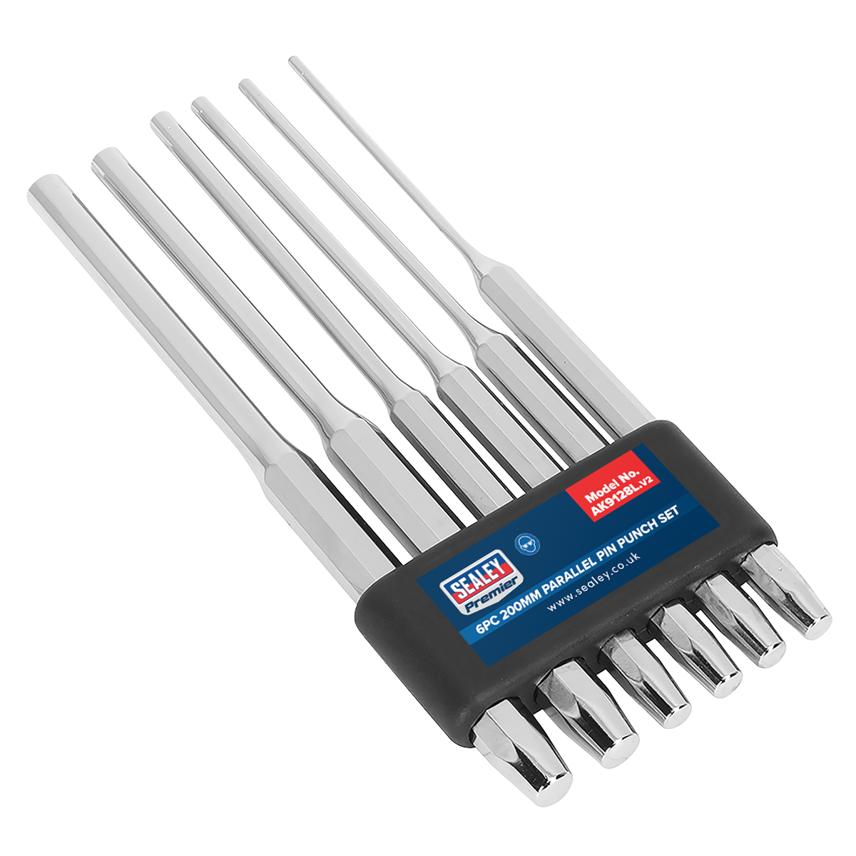 Sealey Parallel Pin Punch Set With Composite Retainer 6 Pieces 200mm AK9128L