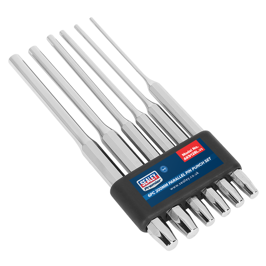 Sealey Parallel Pin Punch Set With Composite Retainer 6 Pieces 200mm AK9128L