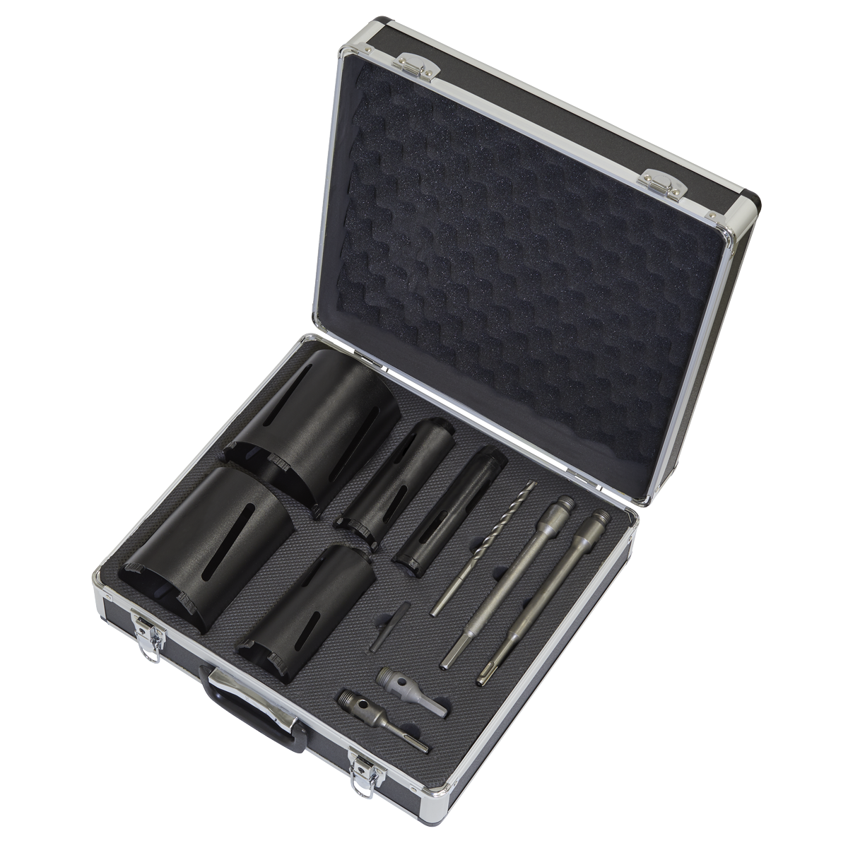 Sealey Diamond 5 Core Kit 38mm 52mm 65mm 117mm 127mm Cores With Adaptors WDCKIT5