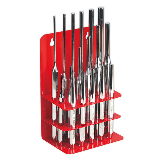 Sealey Punch Set 17 Pieces Mirror Polished Chrome Vanadium Steel AK9130
