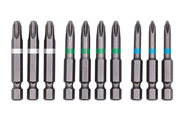 LASER 9137 10Pcs Screwdriver JIS Non-Slip Bit Set 50mm 1/4" Hex Shank S2 Steel