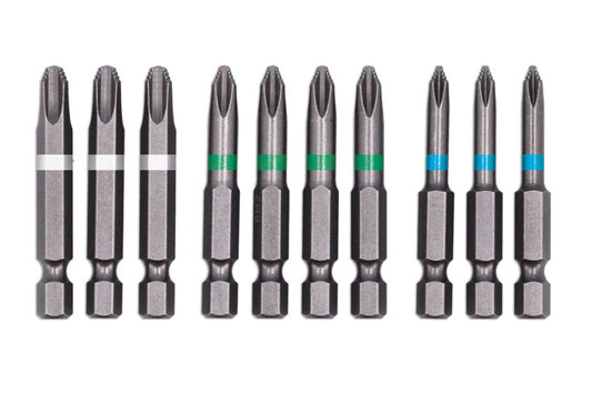 LASER 9137 10Pcs Screwdriver JIS Non-Slip Bit Set 50mm 1/4" Hex Shank S2 Steel