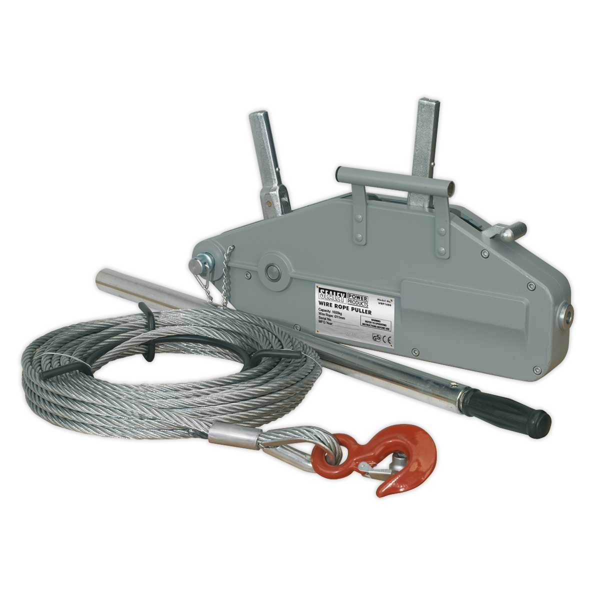 Sealey Wire Rope Puller With Removable Lever Handle 1600kg Capacity WRP1600