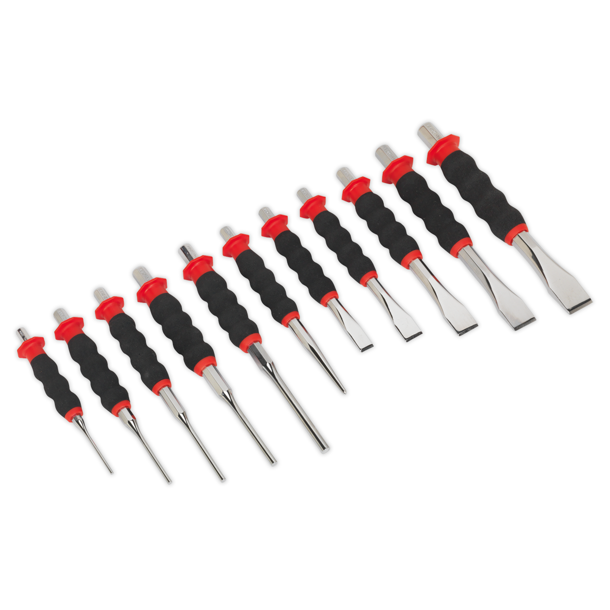Sealey Sheathed Punch & Chisel Set from Chrome Molybdenum Steel 11 Pieces AK9135