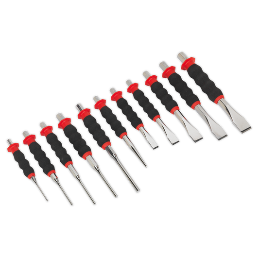 Sealey Sheathed Punch & Chisel Set from Chrome Molybdenum Steel 11 Pieces AK9135