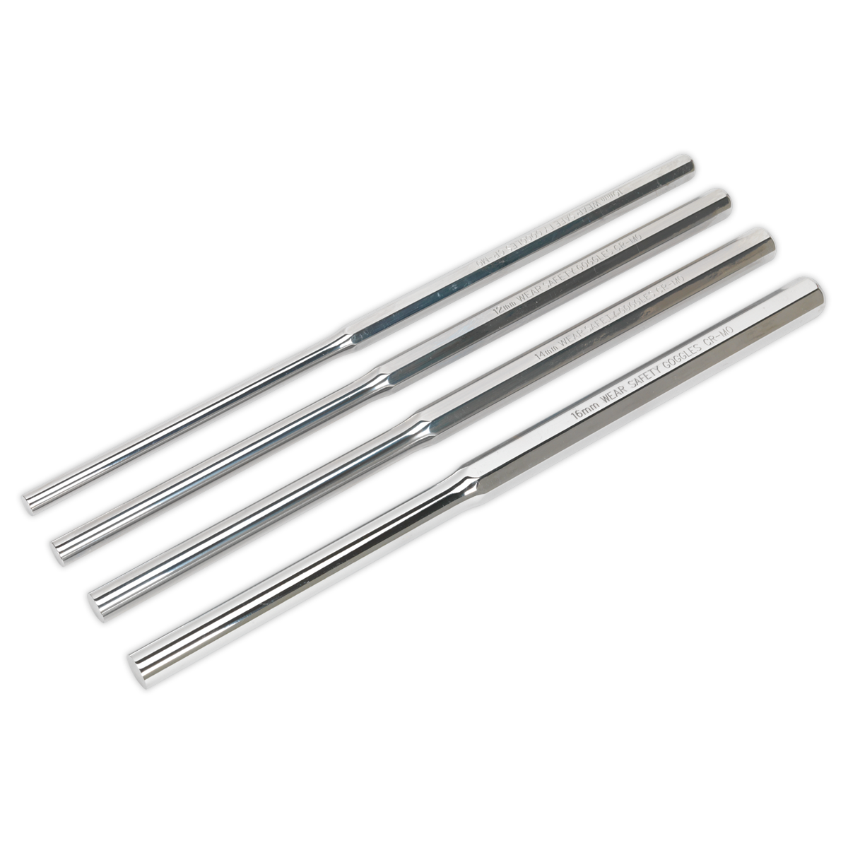 Sealey Parallel Pin Punch Set 4 Pieces Extra-Long Chrome Molybdenum Steel AK9147