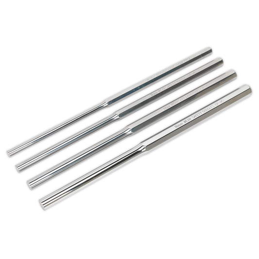 Sealey Parallel Pin Punch Set 4 Pieces Extra-Long Chrome Molybdenum Steel AK9147