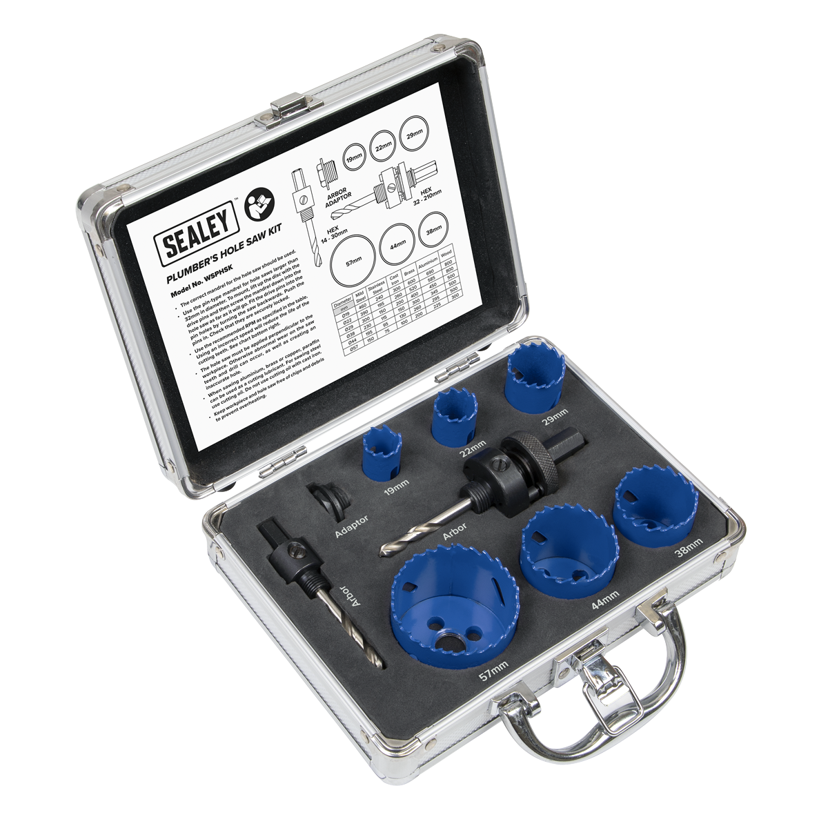 Sealey 9 Pcs Plumbers Hole Saw Kit in Sturdy Storage Case Professional WSPHSK