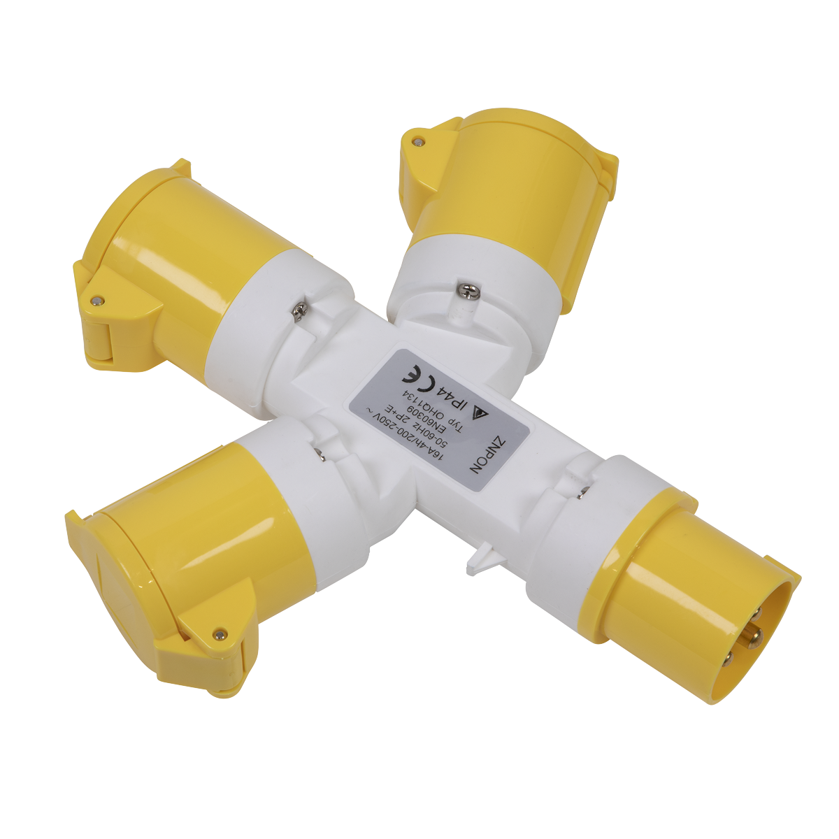 Sealey 3-Way Splitter 110V 2P+E Connector Rated IP44 - White/Yellow WSTWA
