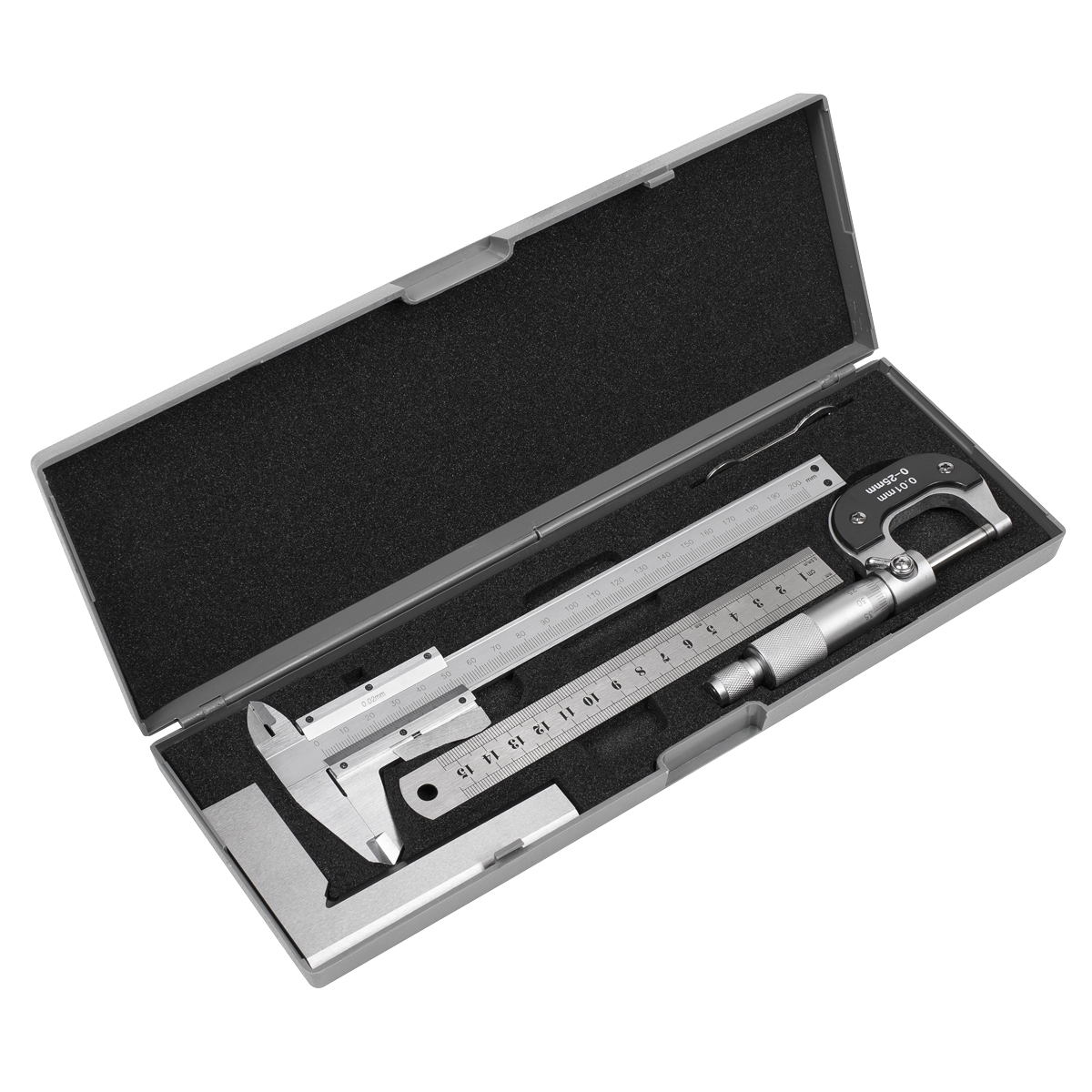 Sealey Measuring Tool Set 4 Pieces Vernier Caliper Micrometer Square AK91SET
