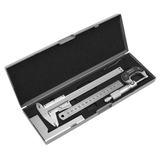 Sealey Measuring Tool Set 4 Pieces Vernier Caliper Micrometer Square AK91SET