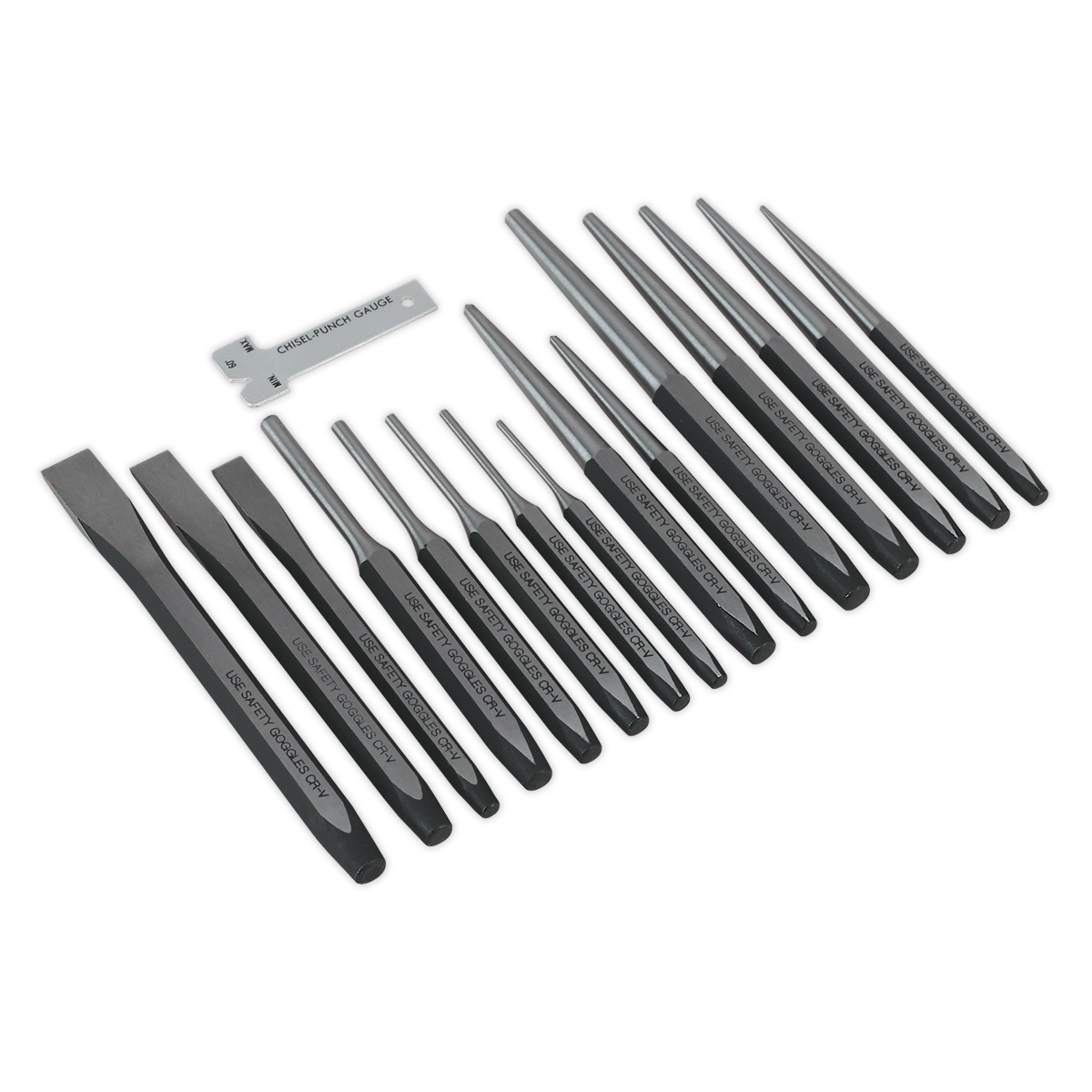 Sealey Punch & Chisel Set 16 Pieces Includes Chisel Sharpening Gauge Tool AK9216