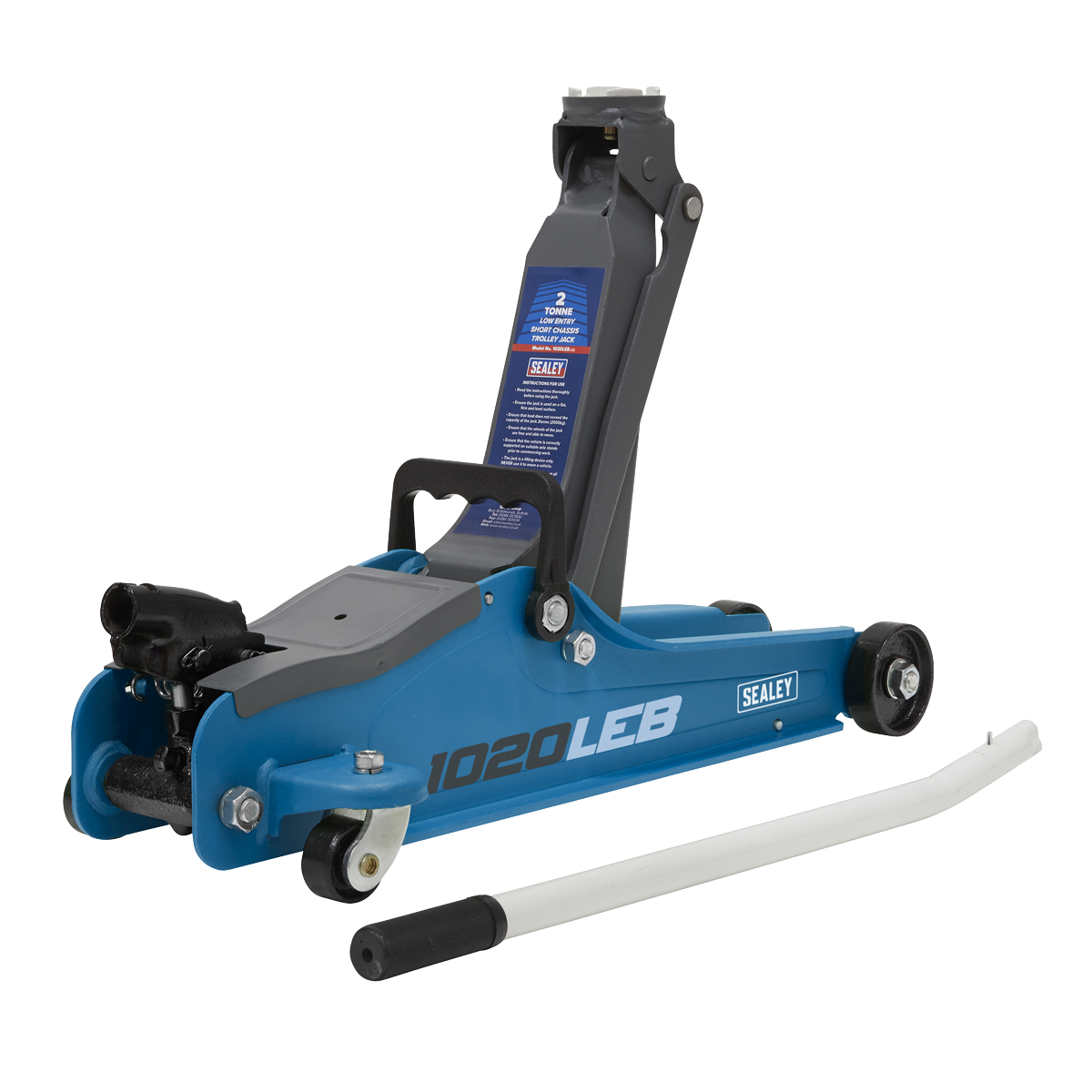 Sealey 2 Tonne Low Entry Short Chassis Trolley Jack Blue Set 1020LEBBAGCOMBO