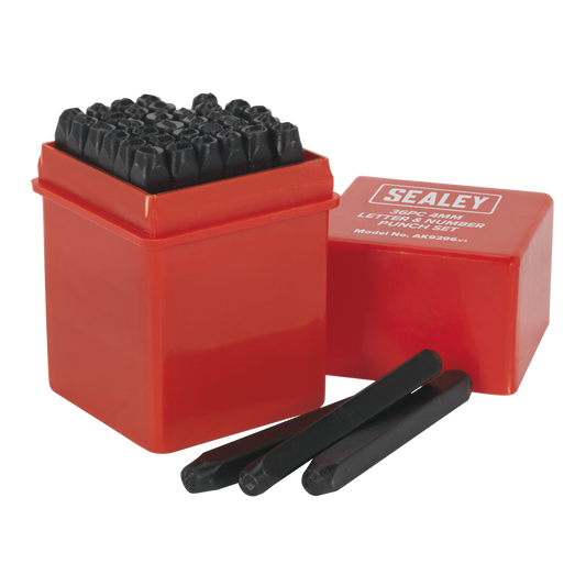 Sealey Letter & Number Punch Set 36 Pieces High Carbon Steel 60mm Length AK9296