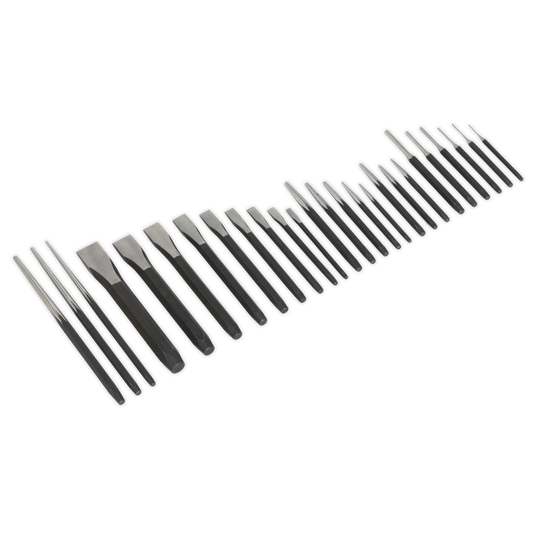 Sealey Punch & Chisel Set With Chemically Blackened Finish 26 Pieces AK9298