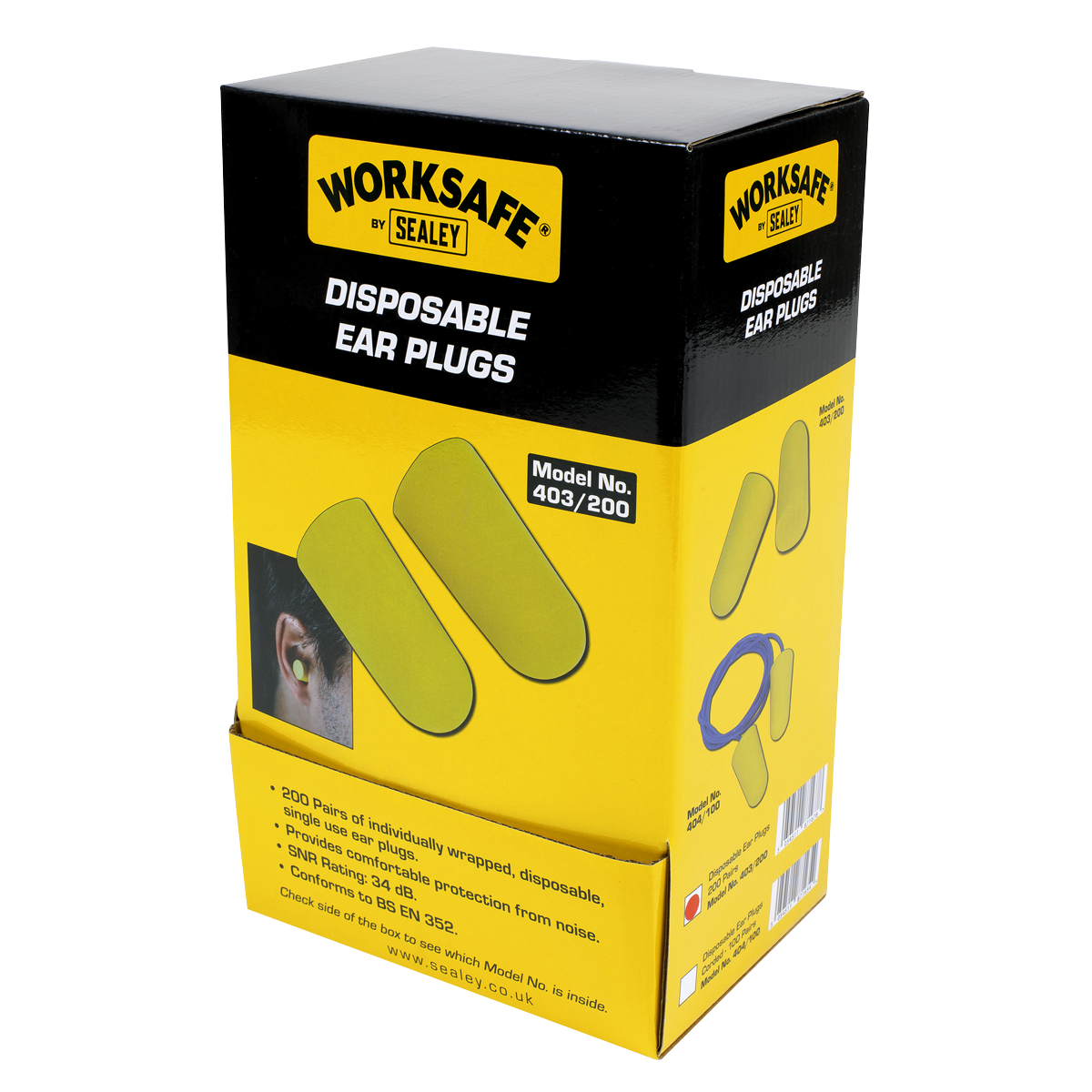 Sealey Disposable Ear Plugs Soft Foam 200 Pairs SNR 38dB BS EN 352 403/200