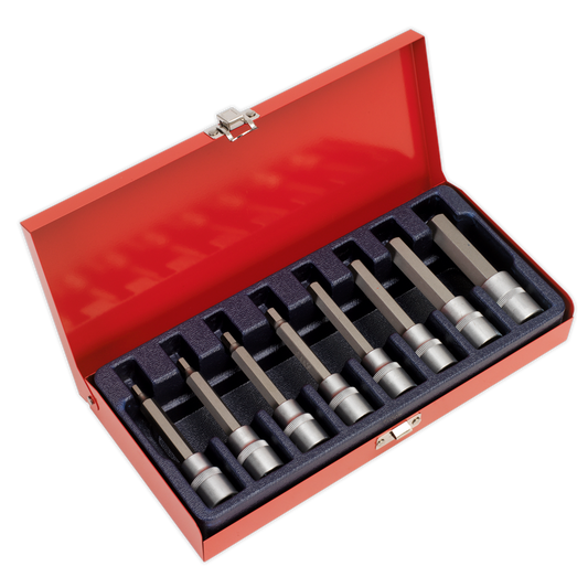 Sealey Hex Socket Bit Set Satin Finish 8 Pieces 1/2" Square Drive Metric AK9310
