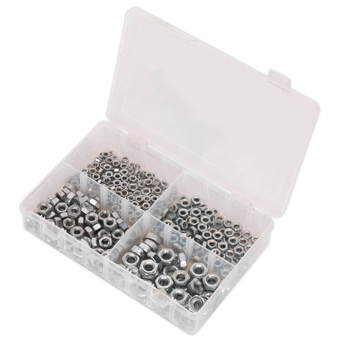 Sealey Steel Nut Assortment 370 Pieces M5-M10 DIN 934 Metric Silver AB028SN