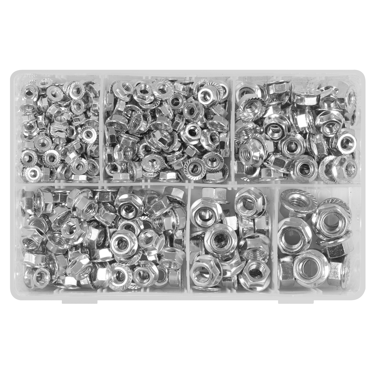 Sealey Flange Nut Assortment 390 Pieces M5-M12 Serrated DIN 6923 Metric AB031FN