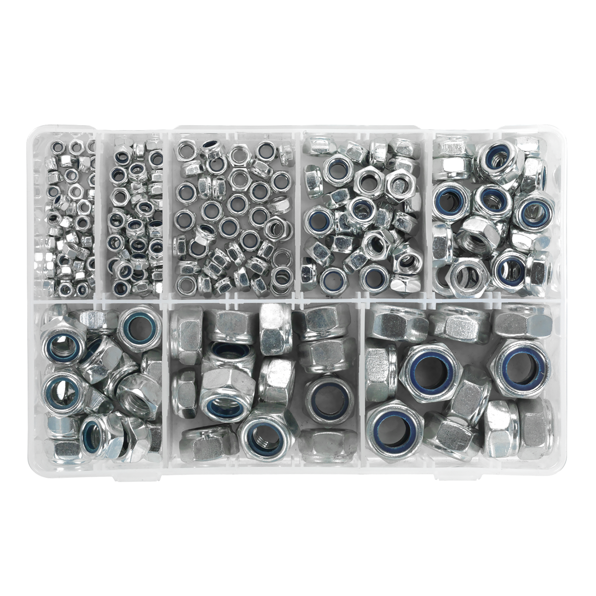 Sealey Nylon Lock Nut Assortment 255 Pieces M4-M16 DIN 985 Metric AB033LN