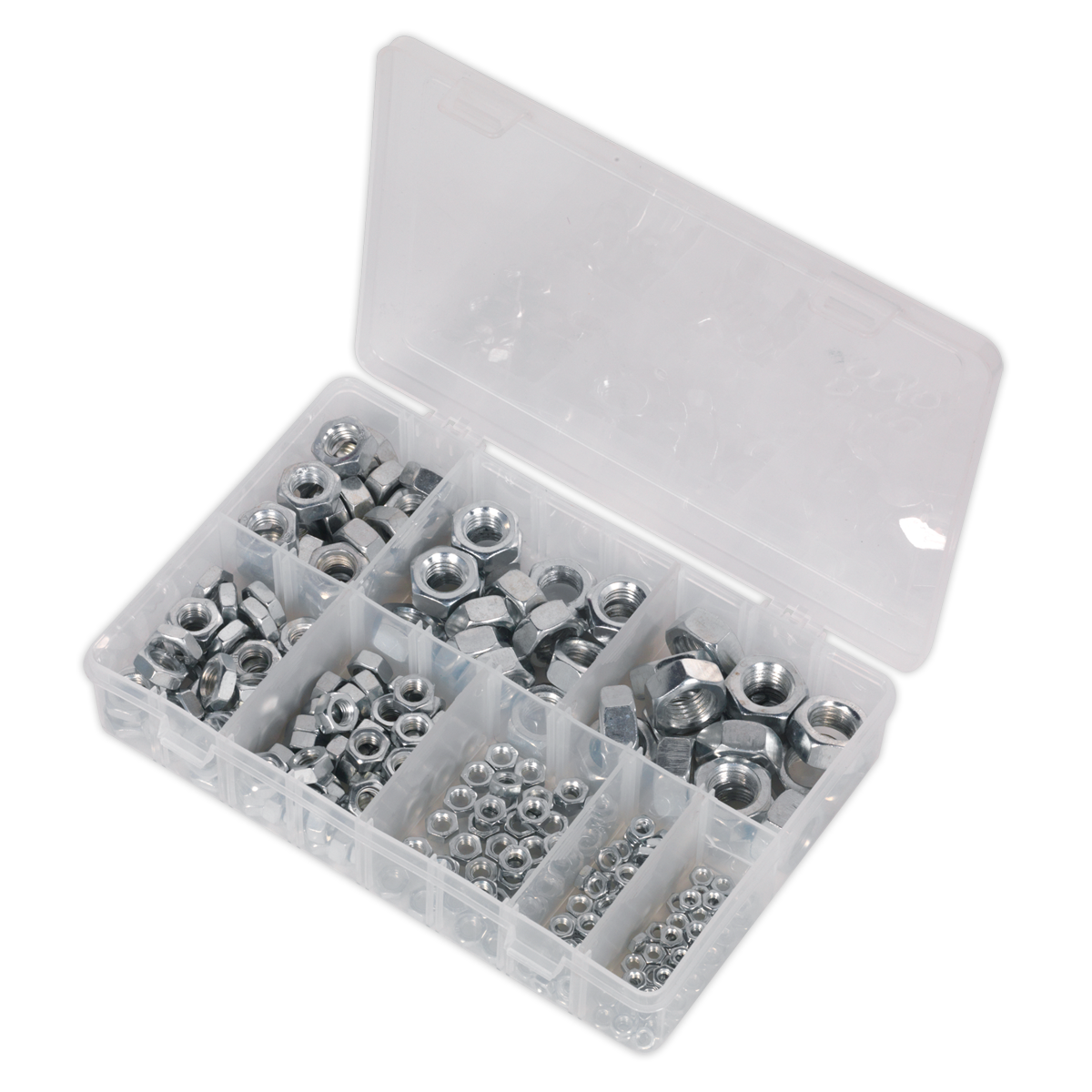 Sealey Steel Nut Assortment 255 Pieces M4-M16 DIN 934 Metric Silver AB046SN