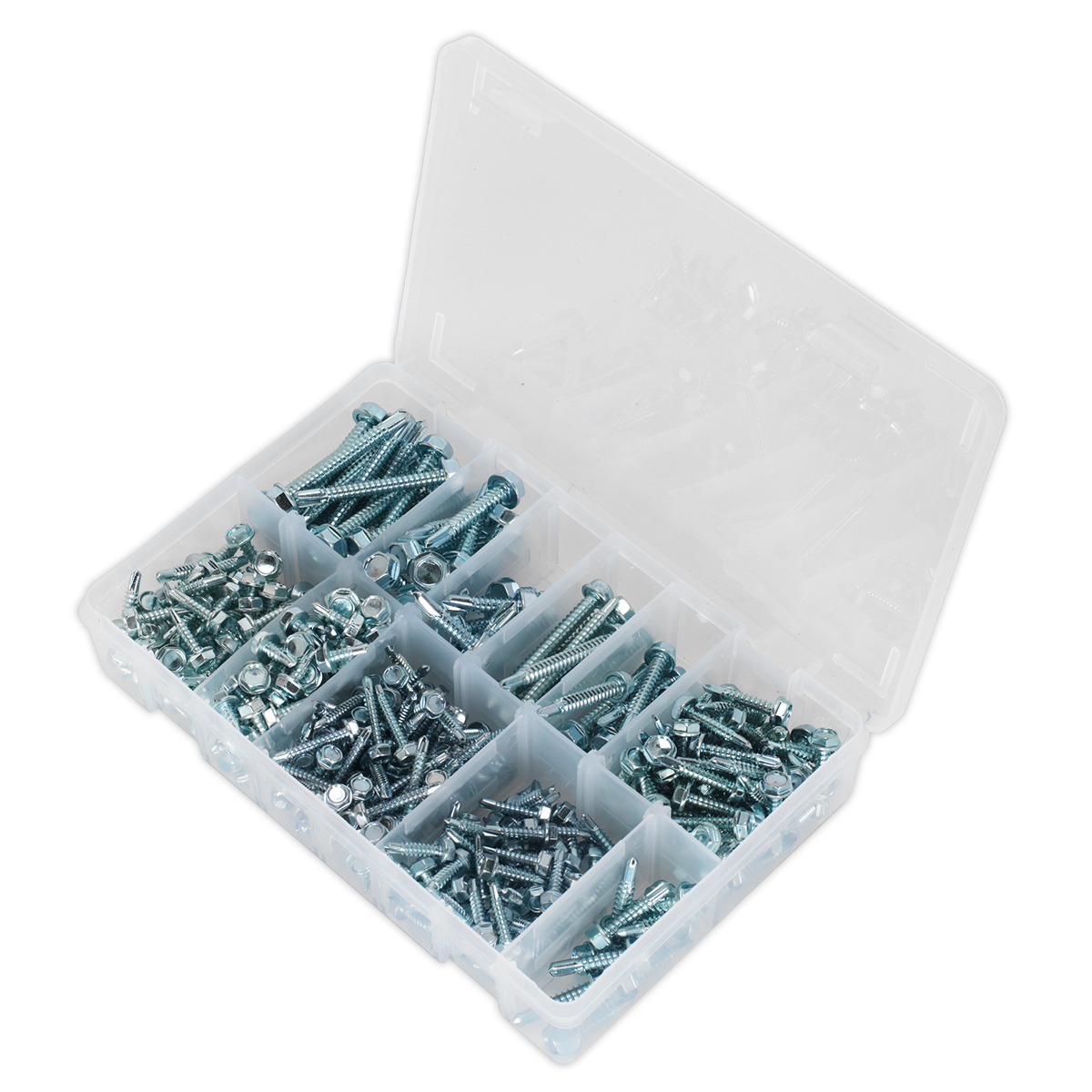 Sealey Self Drilling Screw Assortment 410 Pcs Hex Head Zinc DIN 7504K AB061SDH
