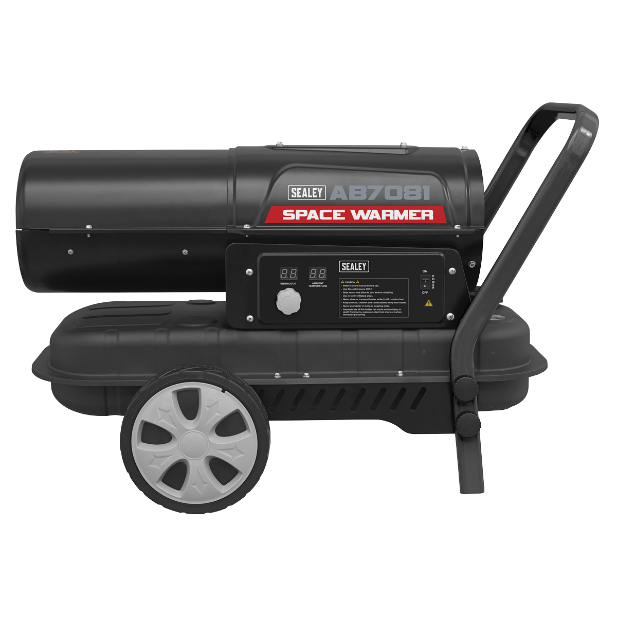 Sealey Space Warmer Paraffin/Kerosene/Diesel With Wheels 70.000BTU/HR AB7081