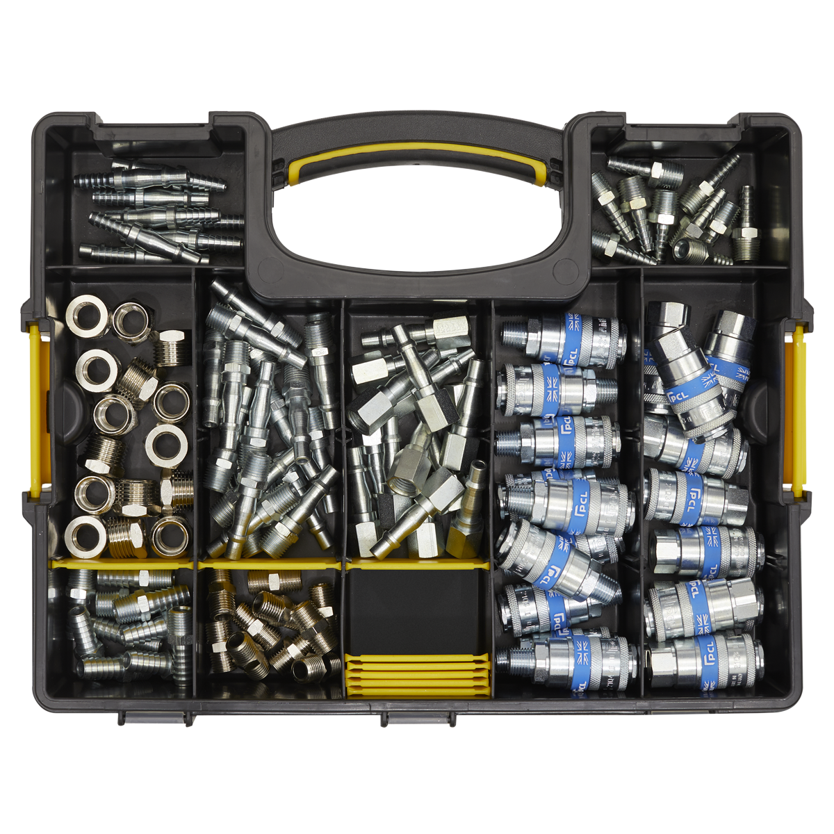 Sealey Air Coupling Kit Nine Compartment Composite Storage Case 110 Pcs AC110K
