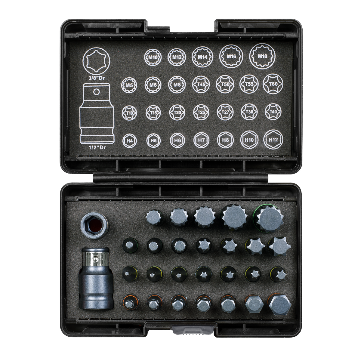 Sealey TRX-Star Hex Spline Bit Set Impact 28 Pcs 3/8" 1/2" Square Drive AK21902