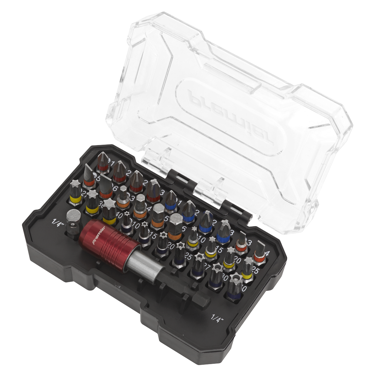 Sealey Colour-Coded Bit Set 32 Pieces Satin Chrome Plated Finish AK2110