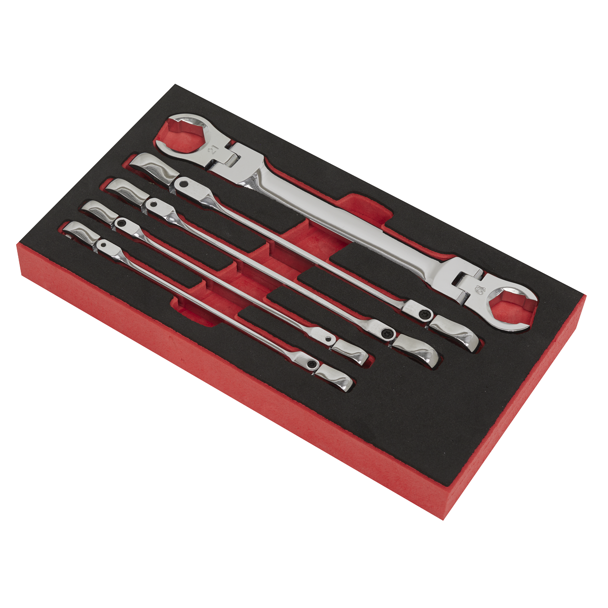Sealey Flexi-Head Flare Nut Spanner Set 5 Pieces Chrome Vanadium Steel AK2652