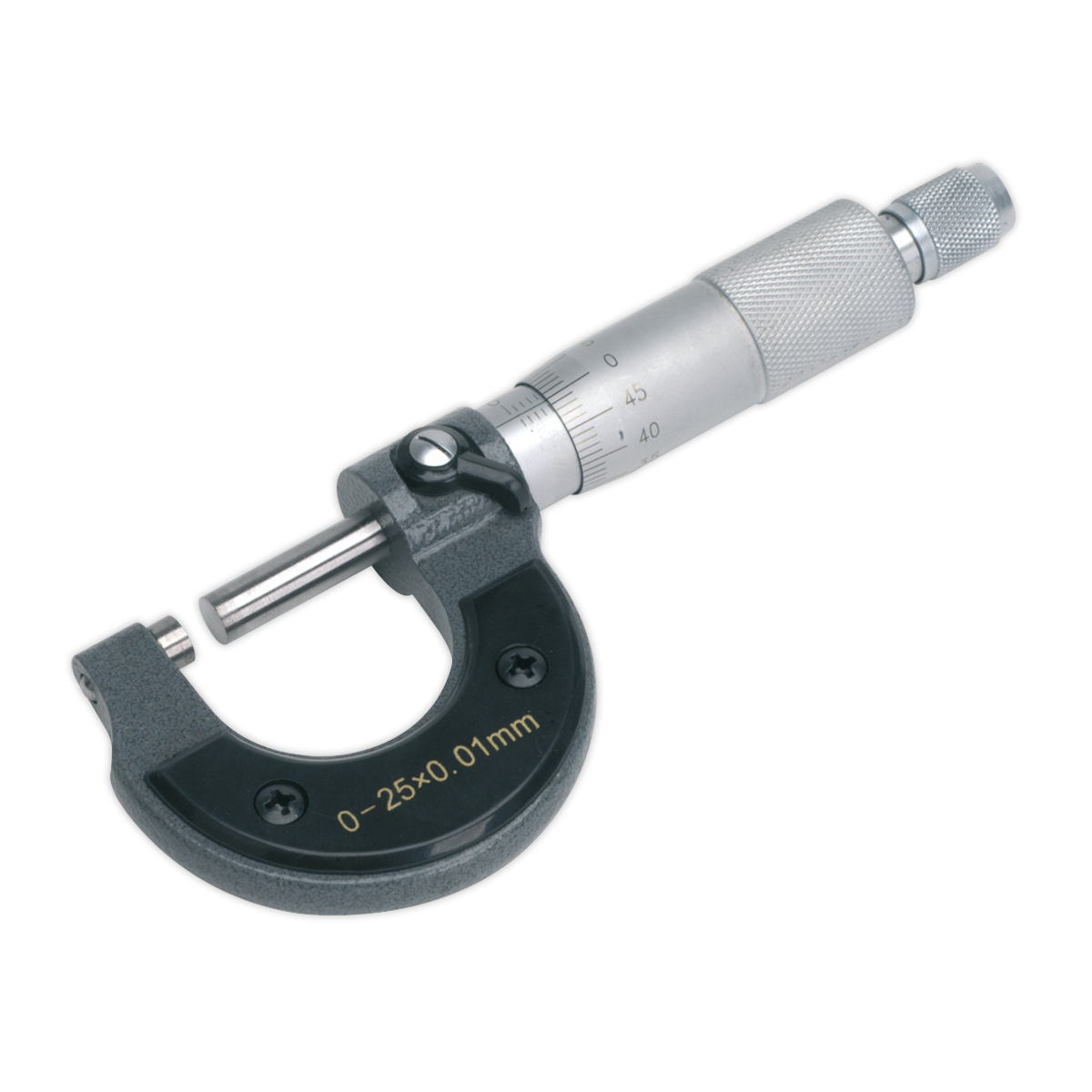 Sealey External Micrometer 0mm - 25mm Brushed Steel Yoke Adjustment AK9630M