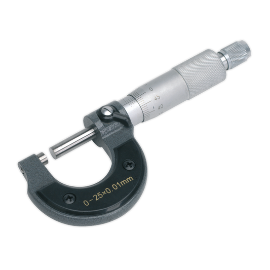 Sealey External Micrometer 0mm - 25mm Brushed Steel Yoke Adjustment AK9630M