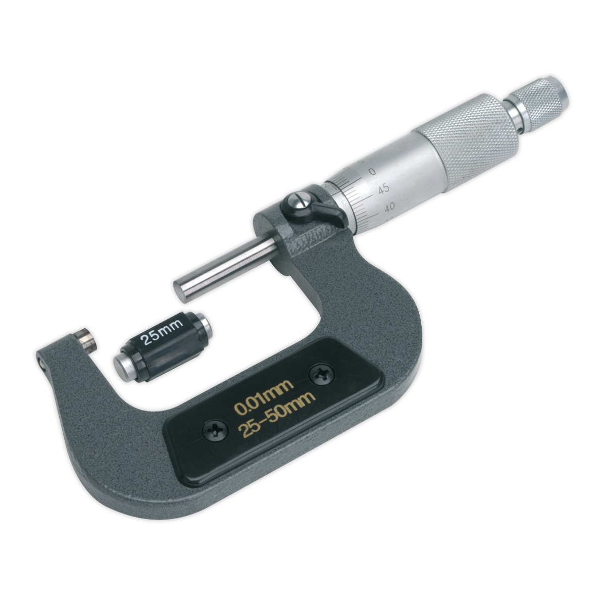Sealey External Micrometer 25mm - 50mm Brushed Steel Yoke Adjustment AK9632M