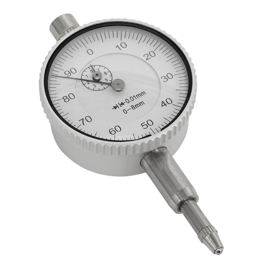 Sealey Ø41mm Dial Gauge Metric 8mm Deflection Compact Design Silver AK9634M
