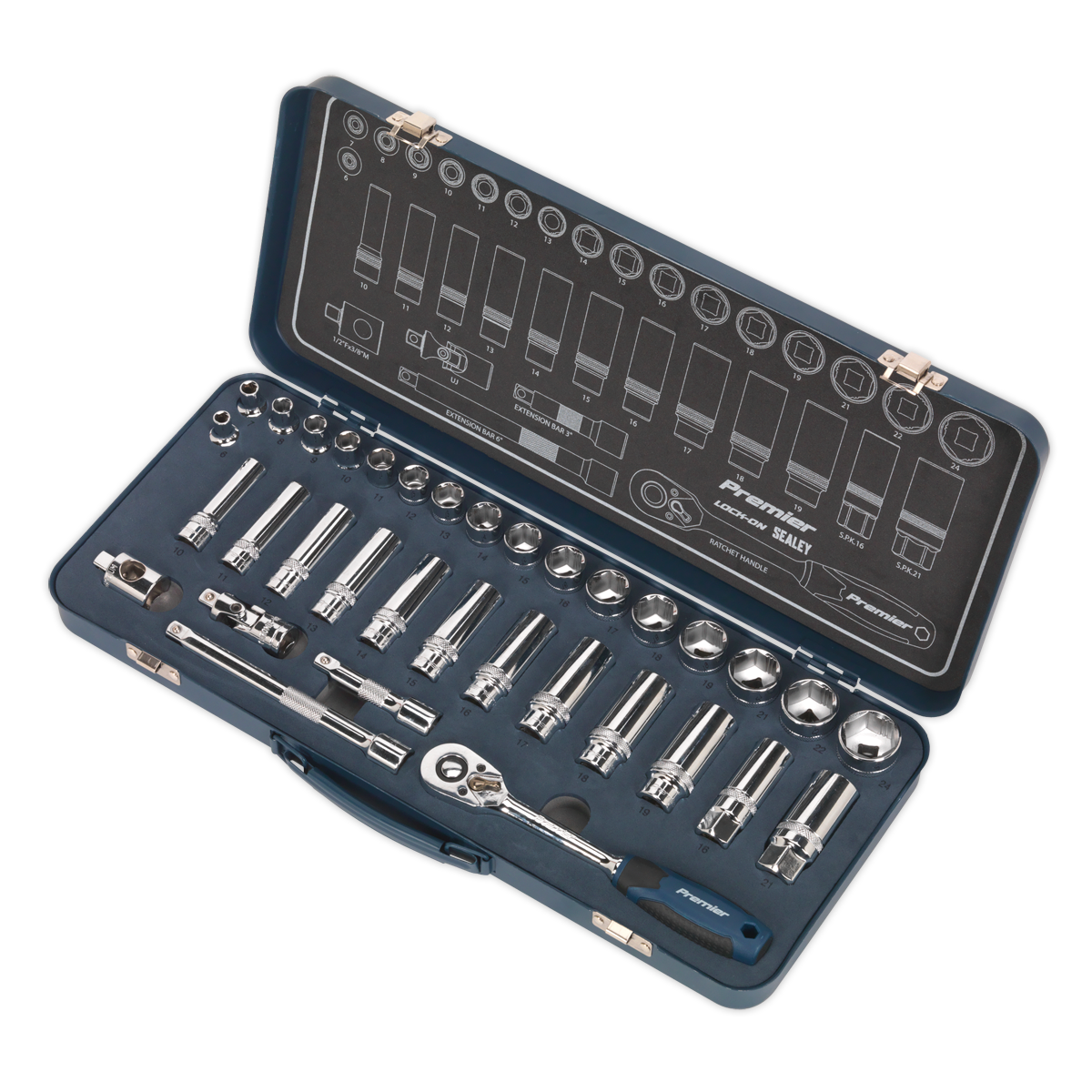 Sealey Socket Set 34 Pieces 3/8" Square Drive Lock-On 6-Point Metric AK27481