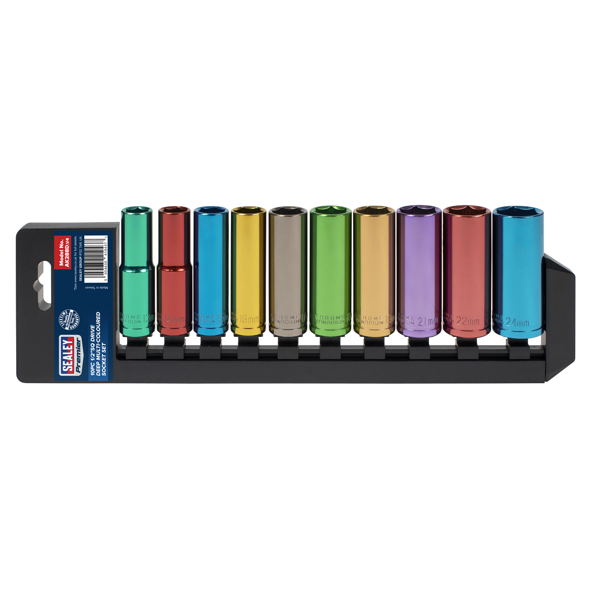 Sealey Multi-colored Socket Set 10 Pcs 1/2" Square Drive Deep WallDrive AK288D