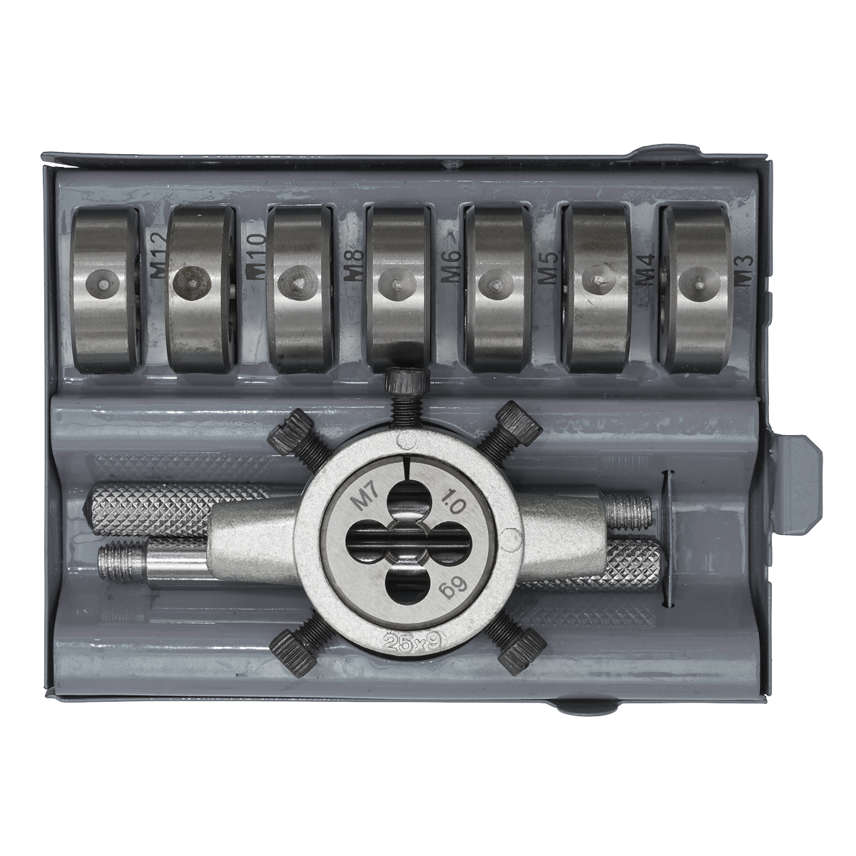 Sealey Split Die Set With Retention Screws and Steel Knurled Handles 9pc AK3009