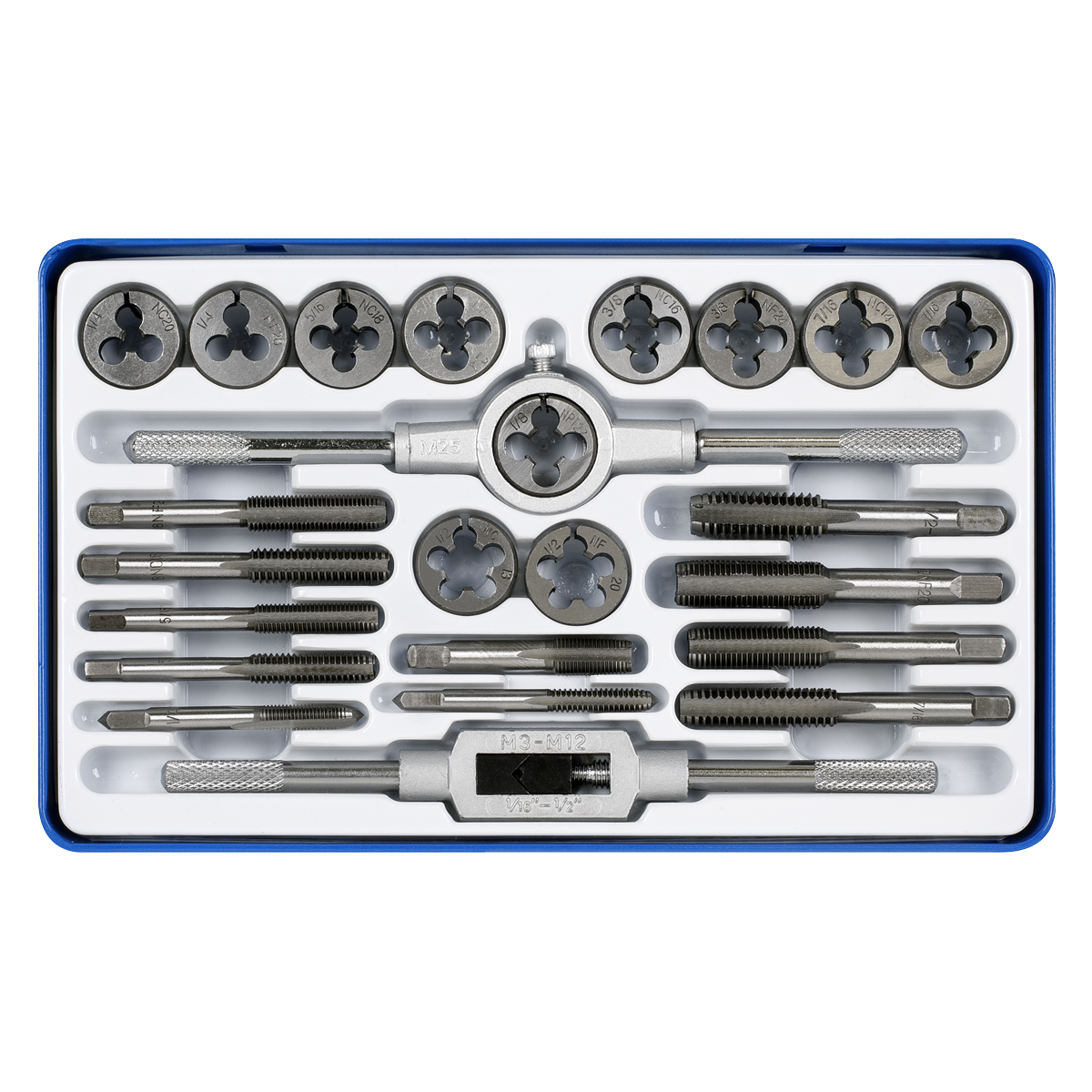 Sealey Tap & Split Die Set Imperial 24 Pieces Carbon Steel Coarse Fine AK3024IMP