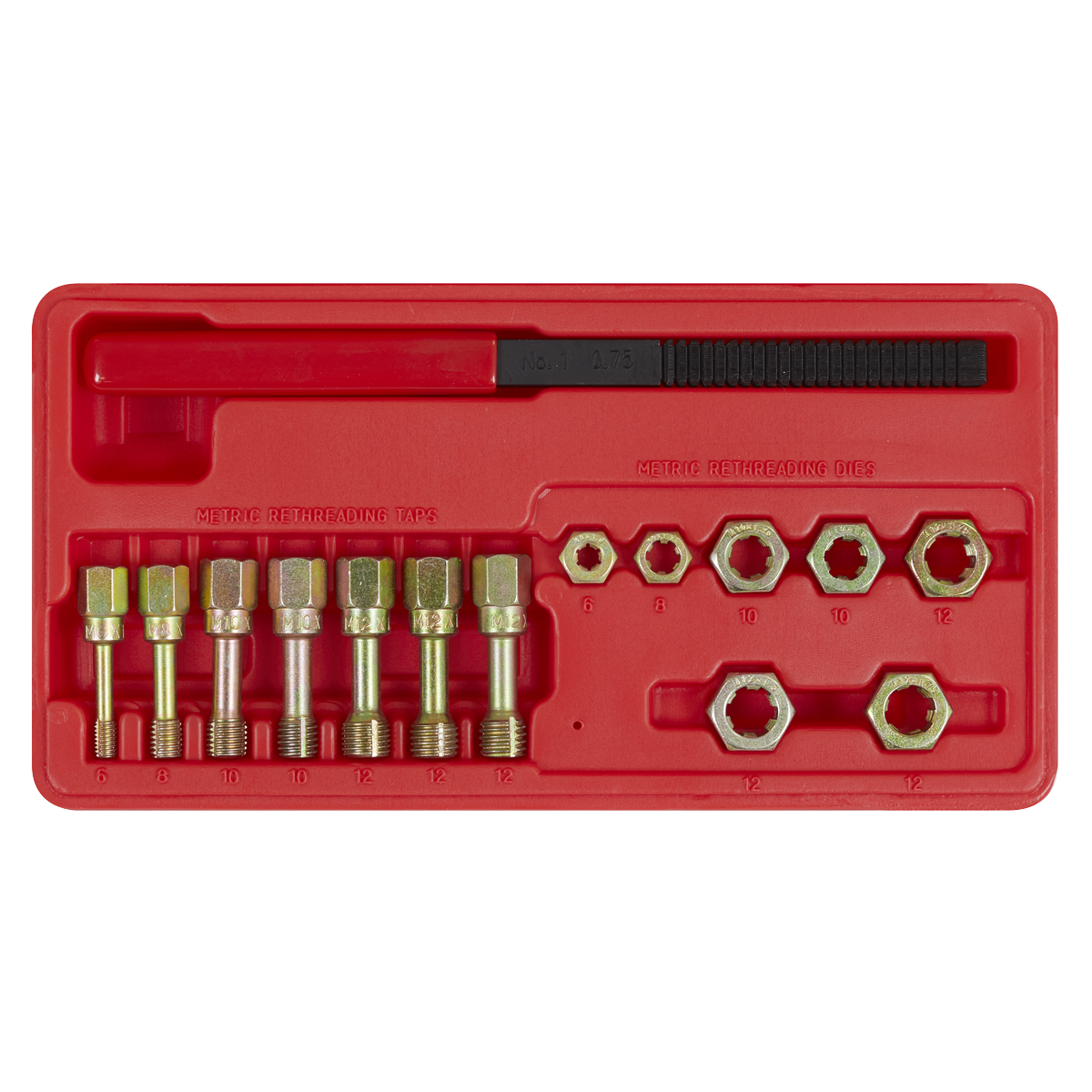 Sealey Re-Threader Kit 15 Pieces Metric For Restoration In Tool Tray Black AK310