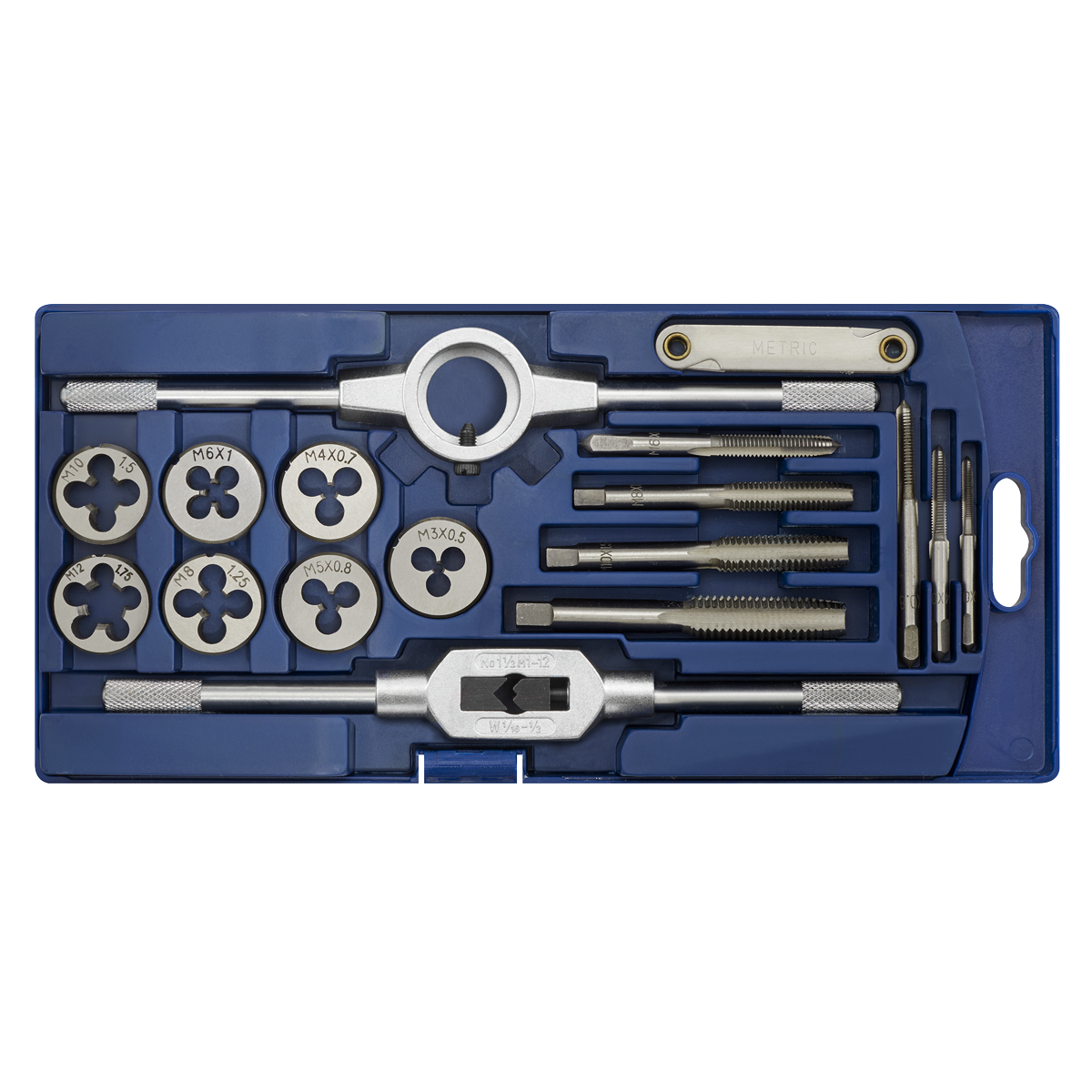Sealey Tap & Die Set 17 Pcs Carbon Steel Adjustable Tap Metric In Case AK321
