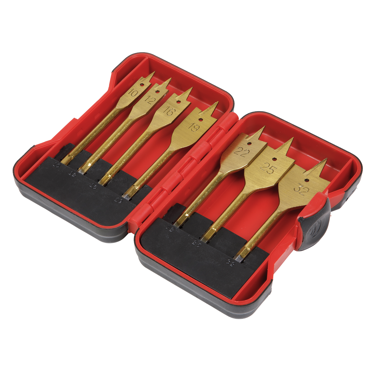Sealey Flat Wood Drill Bit Set 7 Pieces 1/4" Hex Shank Titanium Coated AK3707FW